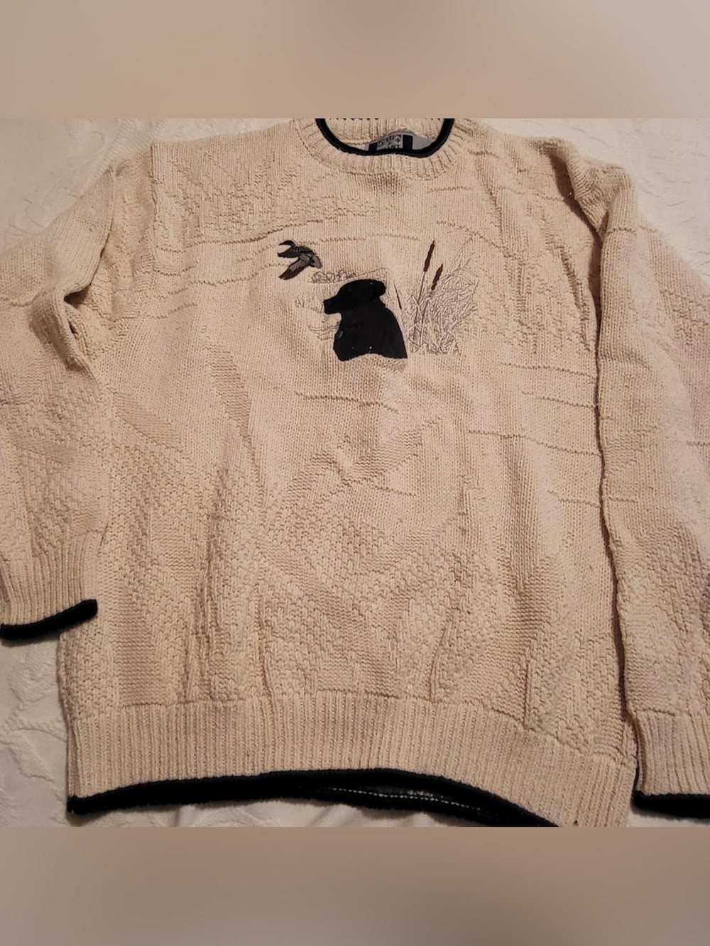 Men's Cream Knit Sweater with Embroidered Duck Detail